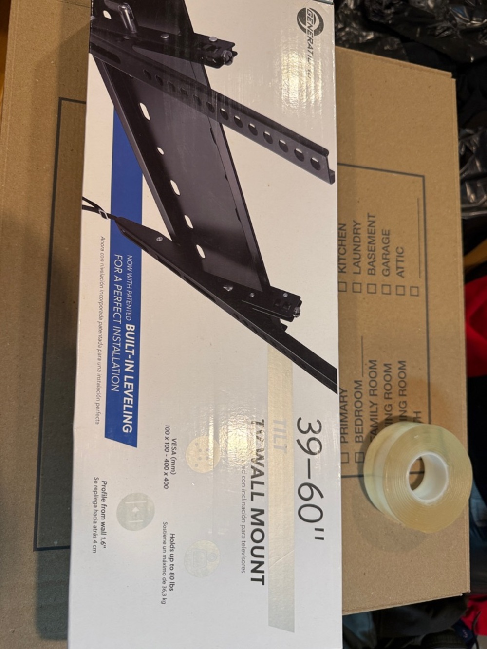 Black TV Wall Mount Bracket for 39-60" TVs with Built-in Leveling